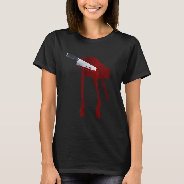 Camiseta Last Minute Spooky Fake Blood Stab Wound Knife Sta (Frente)