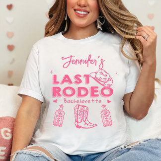 Camiseta Last Rodeo Pink Cowgirl Hat Bachelorette Party