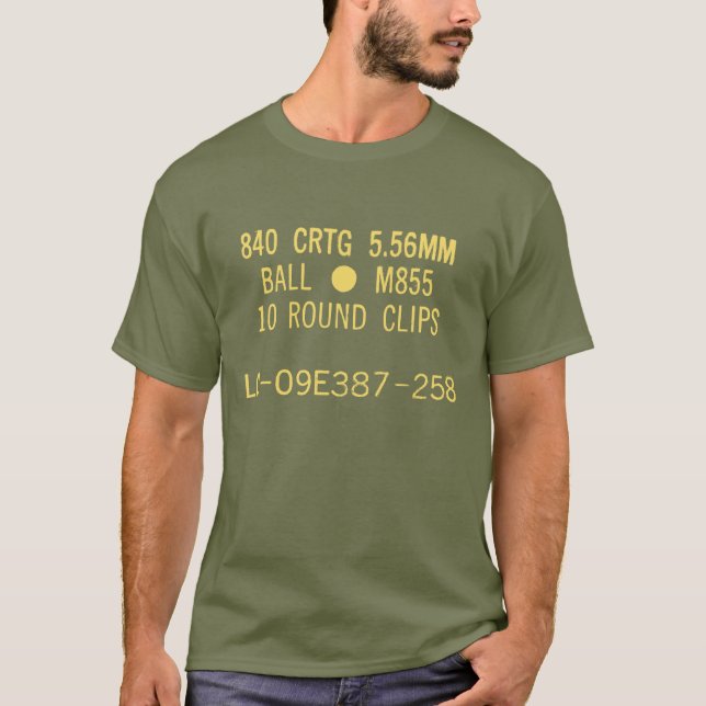 Camiseta lata da munição M855 de 5.56x45mm (Frente)