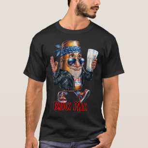 Camiseta Lata Divertida de Cerveja bebendo Leite em um Pret