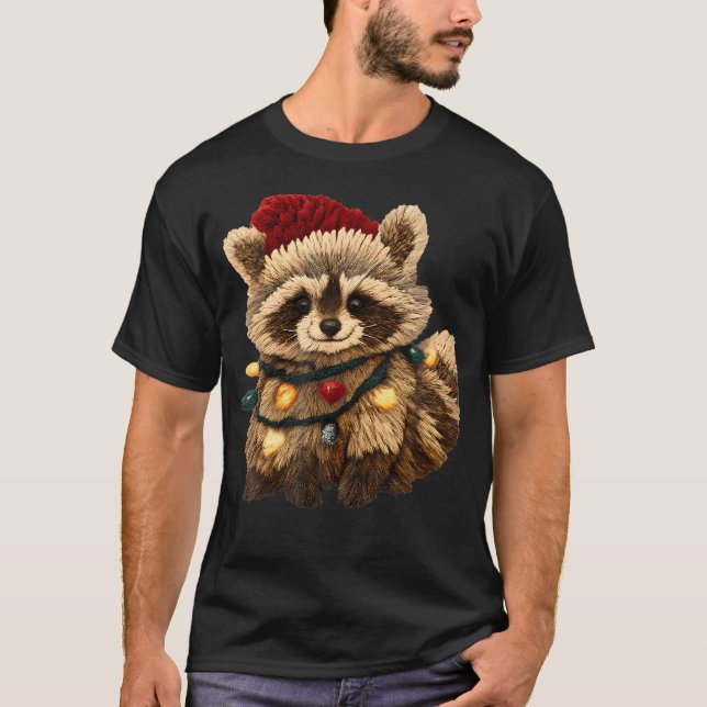 Camiseta Latch Hook Yarn Crochet Festive Feral Raccoon And (Frente)