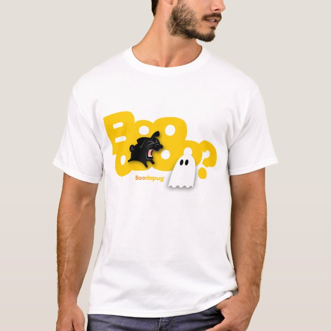 Camiseta Latido preto do Pug! T-shirt brancos (Frente)