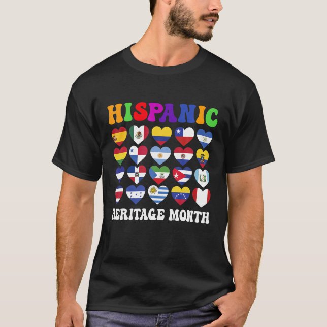 Camiseta Latino Countries Flags Heart Hispanic Heritage Mon (Frente)