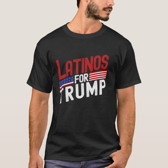Camiseta Latinos para Trump 2024 Eleição EUA Bandeira Hispâ (Frente)