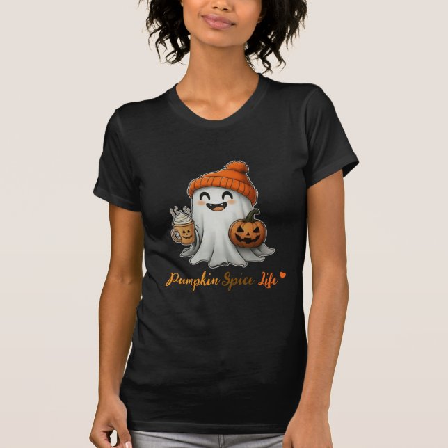 Camiseta Latite de picante de abóbora-fantasma do Halloween (Frente)