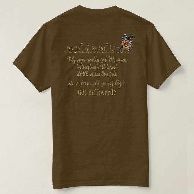 Camiseta Latitude e Longitude personalizáveis da borboleta- (Verso do Design)