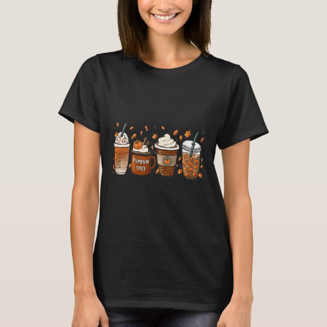 Camiseta Latte de Tempero de Abóbora Folhas de Outono Café  (Frente)