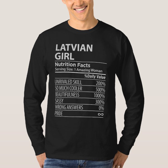 Camiseta Latvian Girl Nutrition Facts  Womens Latvia (Frente)