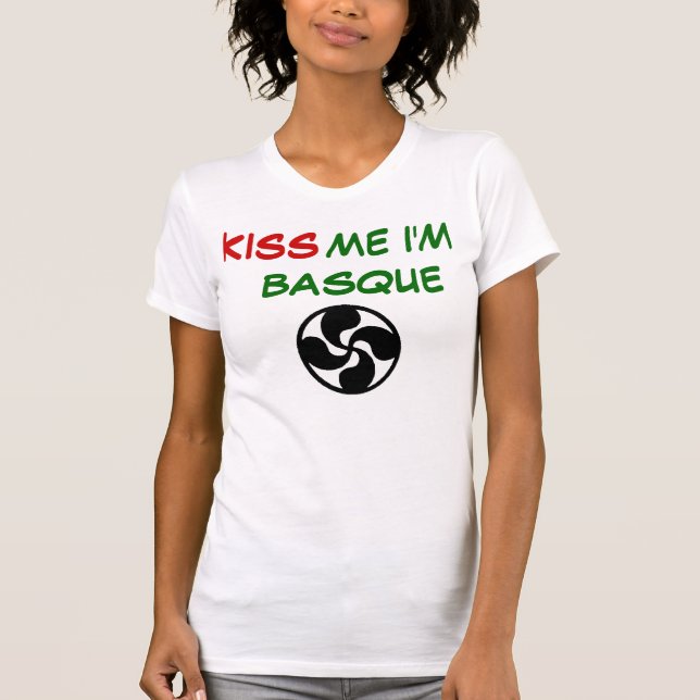 Camiseta lauburu,        MIM eu sou BASQUE, BEIJO (Frente)