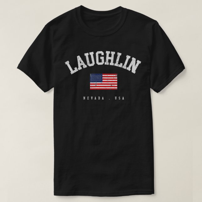 Camiseta Laughlin NV Retro American Flag USA City Name (Frente do Design)