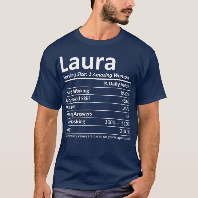Camiseta LAURA Nutrição Nome Personalizado Engraçado Presen (Frente)