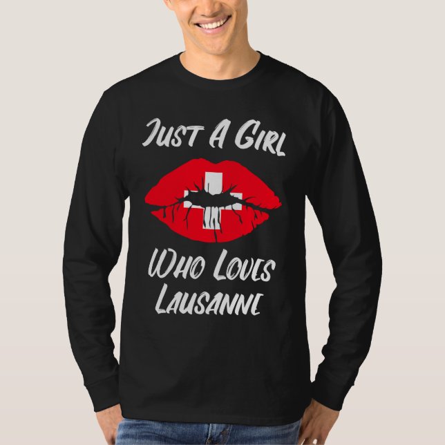 Camiseta Lausanne Lips Mouth Love Switzerland Flag (Frente)