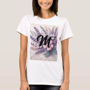 Camiseta Lavanda azul roxa floral cor-de-rosa monograma