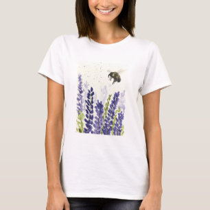 Camiseta Lavanda e mamangabas Flores roxas