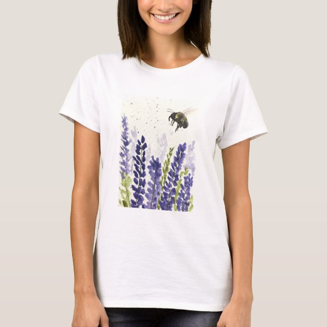 Camiseta Lavanda e mamangabas Flores roxas (Frente)