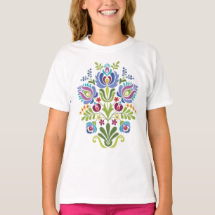 Camiseta Lavanda húngara do design dos povos floral