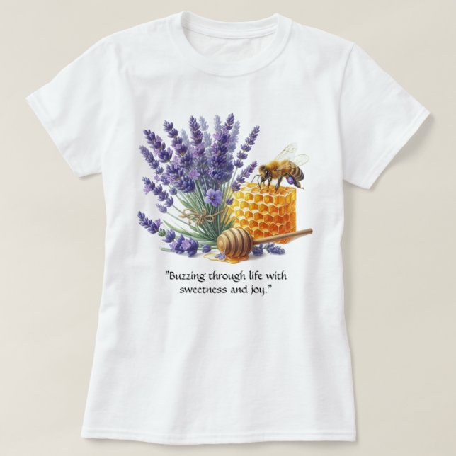 Camiseta Lavanda Mel / Bee Sweet Floral T-Shirt (Frente do Design)