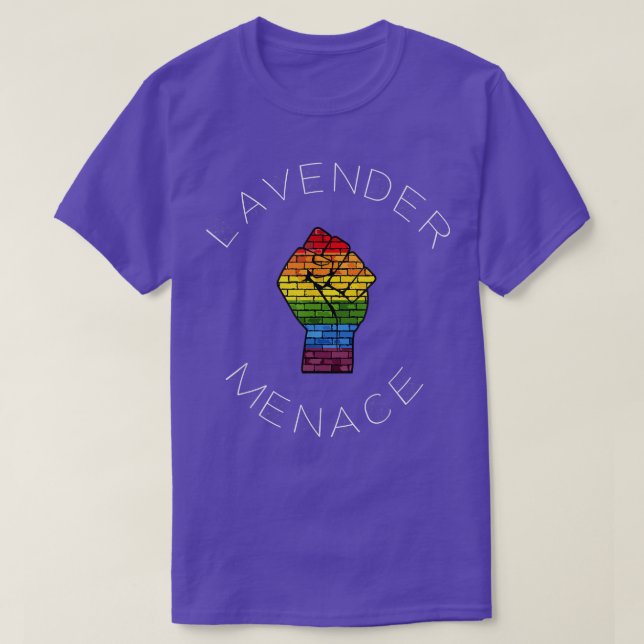 Camiseta Lavanda Menace Orgulho Feminista Lésbica Radfe LGB (Frente do Design)