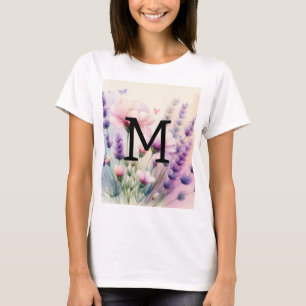 Camiseta Lavanda púrpura cor-de-rosa com monograma floral