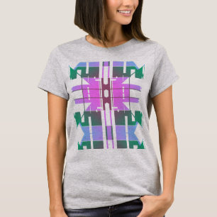 Camiseta Lavanda Verde Rosa Arte Tribal Grandes Azulejos De