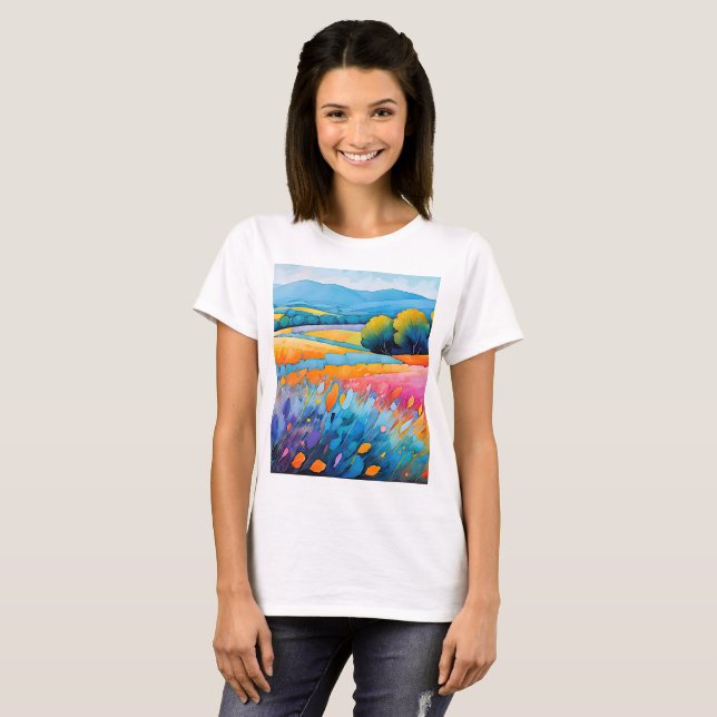 Camiseta Lavande Serenité. Provença de Paisagem Ampla (Frente Completa)