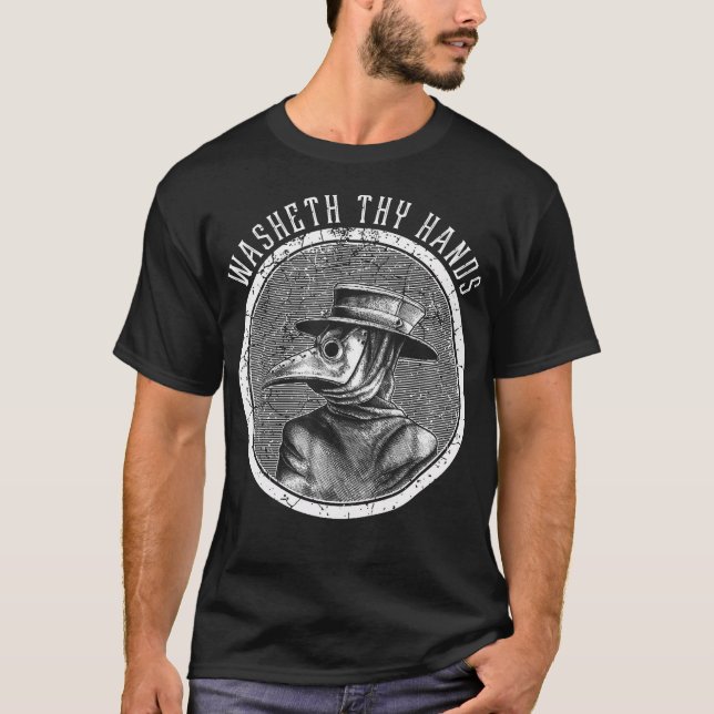 Camiseta Lave as Mãos - Médico da Peste Medieval (Frente)