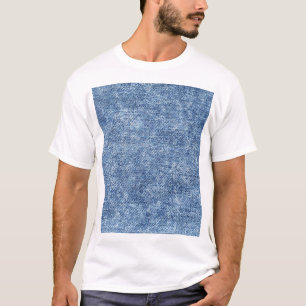 Camiseta Lave com ácido o denim azul, textura próxima.
