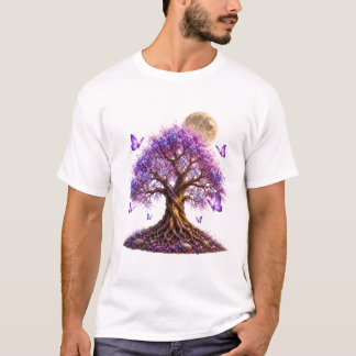 Camiseta Lavender Blossom Moon Tree White T-Shirt