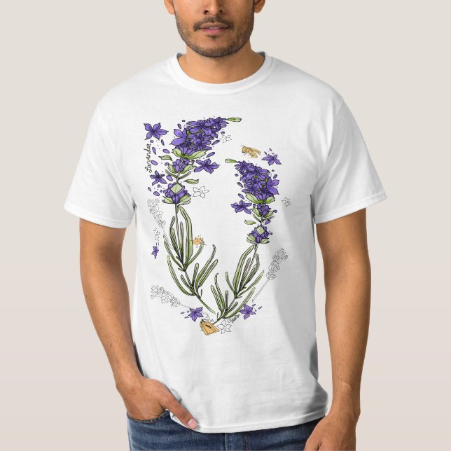 Camiseta Lavender Purple Flowers Herb Field Botanical Stems (Frente)