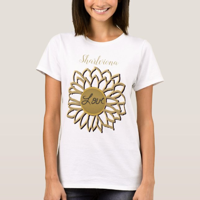 Camiseta LavishlyOn Monograma 3D Love Flower Mostarda (Frente)