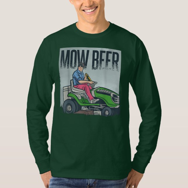 Camiseta Lawn Mowing Dad Mow Beer Funny Grass Machine  (Frente)