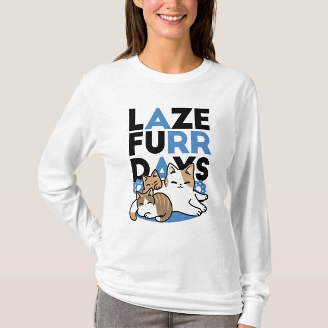 Camiseta Lazer - Design de Gatos Preguiçosos (Frente)