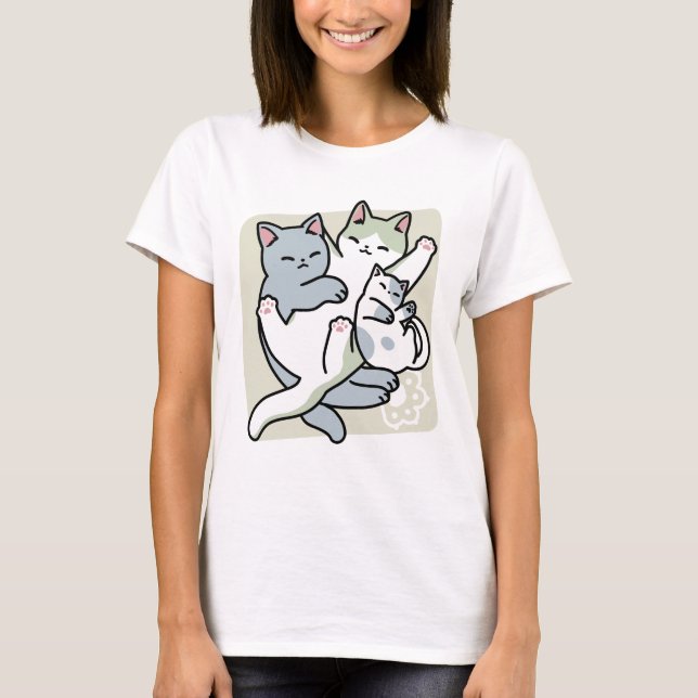 Camiseta Lazer - Design de Gatos Preguiçosos (Frente)