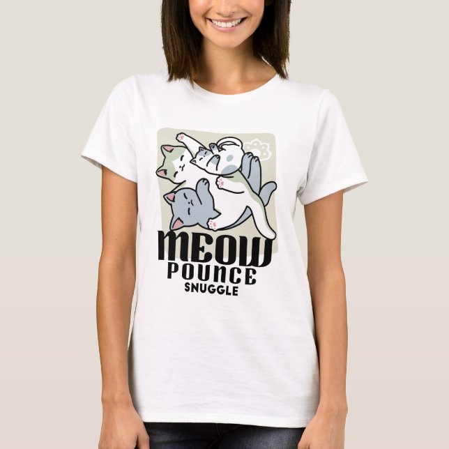 Camiseta Lazer - Design de Gatos Preguiçosos (Frente)