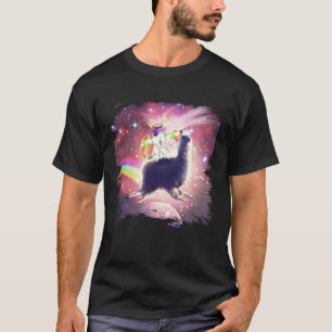 Camiseta Lazer Rave Space Cat Dirigindo Llama Com Hotdog