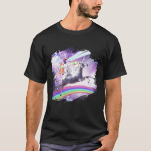 Camiseta Lazer Rave Space Cat Dirigindo Unicórnio Com Hotdo