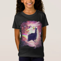 Lazer Rave Space Cat Riding Llama with Pizza