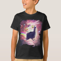 Lazer Rave Space Cat Riding Llama with Pizza