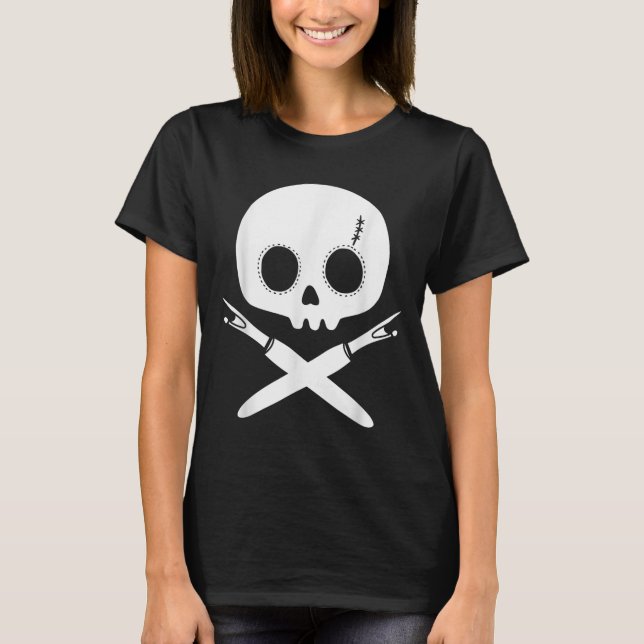 Camiseta Lazy Halloween Costume Sewing Rate Skull Seam Ripp (Frente)