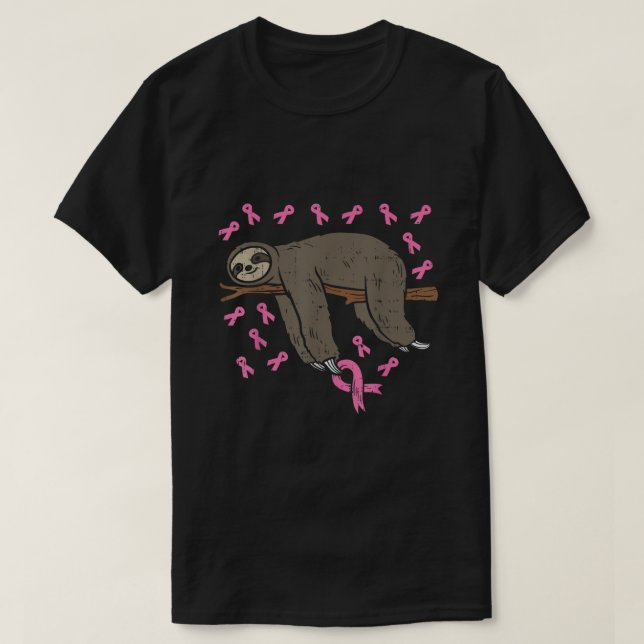 Camiseta Lazy Sloth Pink Ribbon Breast Cancer Awareness Sup (Frente do Design)