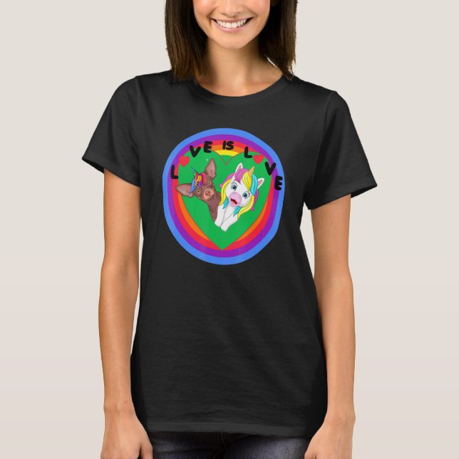 Camiseta Lbggt Love Is Love Casal Dog Unicorn Rainbow Col (Frente)