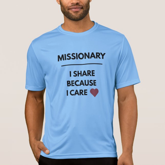 Camiseta LDS, Cores, Estilos, do Missionário Share Care™, (Frente)