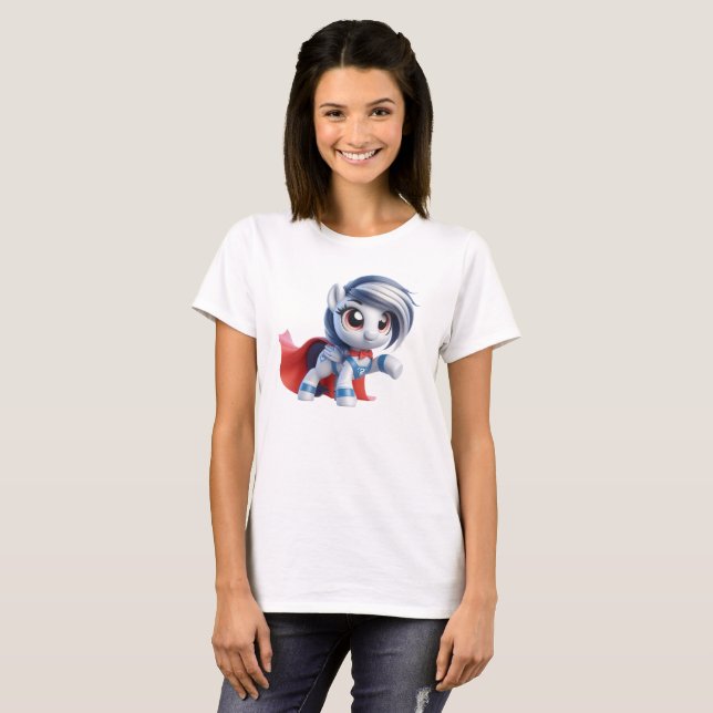 Camiseta Le poney héroïque à la crinière argentée. (Frente Completa)