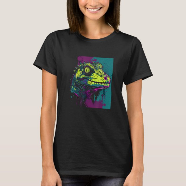 Camiseta Leachie Gecko Lizard Cool Neo Punk Green Distresse (Frente)