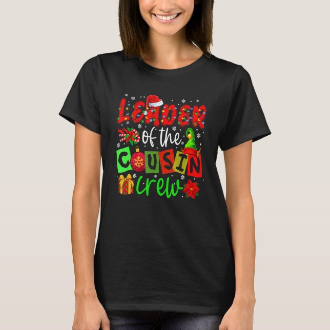 Camiseta Leader Of The Cousin Crew Christmas Lights Santa E (Frente)