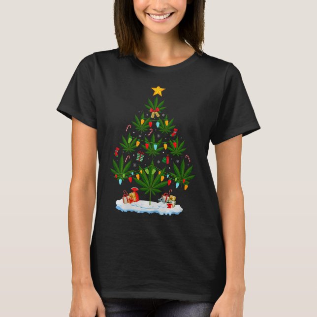 Camiseta Leaf Christmas Tree Weed Stoner Xmas Premium Tri-b (Frente)