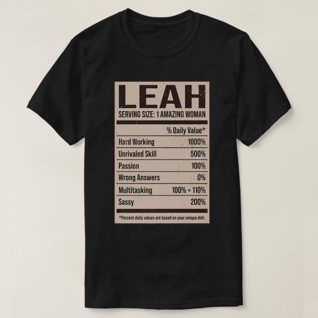 Camiseta Leah Nutrition Fatos Nome Apelido Alias Título Fri (Frente do Design)