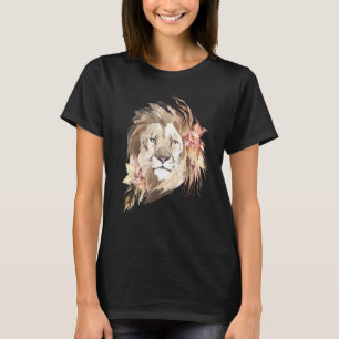 Camiseta Leão Africano I Grande Gato I Flores Selvagens Aqu