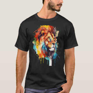 Camiseta Leão Aquarela Colorido Safari Vida Selvagem Africa