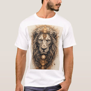 Camiseta Leão Artístico com Geométrico Dourado
